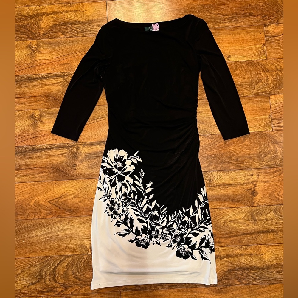 Ralph Lauren Black and White Floral Long Sleeve Dress